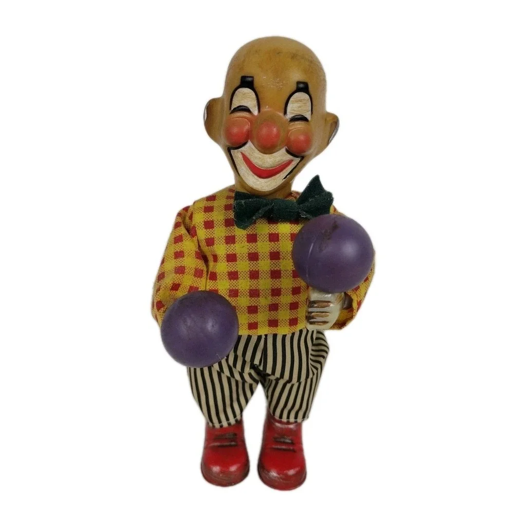 Vintage 1950s Plastic Wind Up Bald Clown Toy 7
